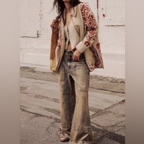 We The Free Denim - NWT FREE PEOPLE WE THE FREE Crvy Outlaw Wide Leg Jeans MEMPHIS MUD XL